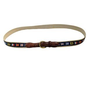 Barrons Hunter Nautical Flags Belt Sz 42 Solid Brass Buckle Made in the USA